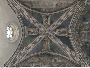 Gewölbedekoration mit Darstellungen der vier Kirchenväter und Evangelisten, Engel in Medaillons auf den Rippen und Propheten in Medaillons auf den Gurtbögen