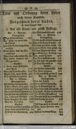 Titul und Ordnung derer Lieder nach denen Kapiteln