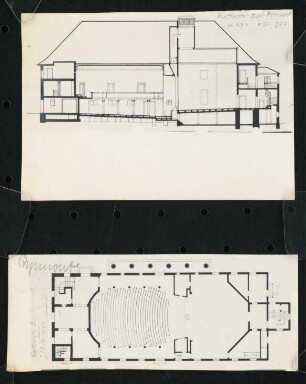 Fürstliches Schauspielhaus, Bad Pyrmont: Grundriss und Längsschnitt