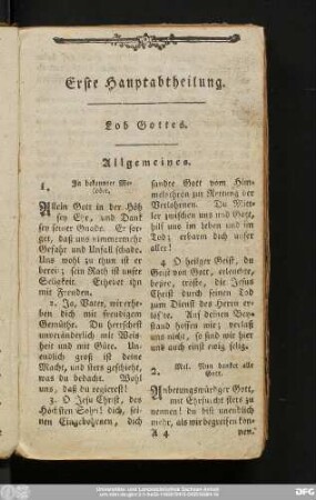 Erste Hauptabtheilung. Lob Gottes.