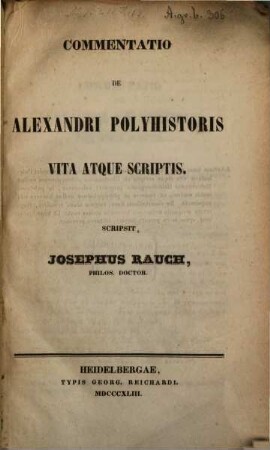 Commentatio de Alexandri Polyhistoris vita atque Scriptis