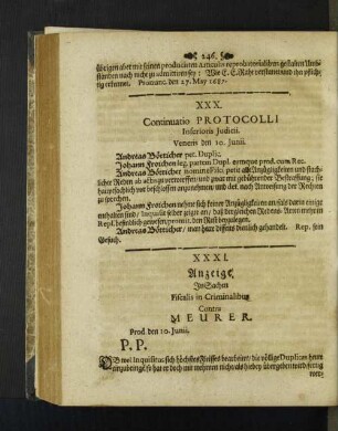 Continuatio Protocolli ... [Protocoll XXX. - XXXII.]