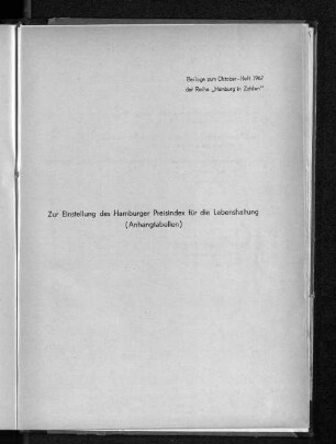 Beilage zum Oktober-Heft 1967 der Reihe "Hamburg in Zahlen" : Zur Einstellung des Hamburger Preisindex für die Lebenshaltung (Anhangtabellen)