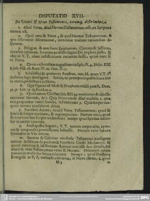 Disputatio XVII. De Veteri & Novo Testamento, eorumque discrimine