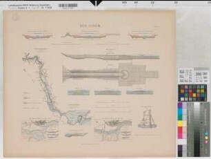 Preußen (Königreich) Wasserstraßen: Oder Blatt 7 Übersichts- und Einzelpläne, Wasserstand, Stromquerschnitte, Einzelbauwerke 1891 1 : 250 - 800 000 54 x 64 Druck: Gisevius Bogdan, Berlin B Nr. 509