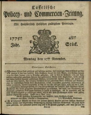 48tes Stueck, Montag den 27ten November 1775