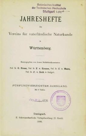 Bd. 45, 1889: Jahreshefte des Vereins für Vaterländische Naturkunde in Württemberg : zugl. Jahrbuch d. Staatlichen Museums für Naturkunde in Stuttgart