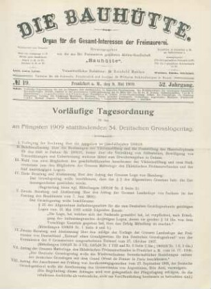 No. 19. Frankfurt a. M., den 8. Mai 1909. 52. Jahrgang.