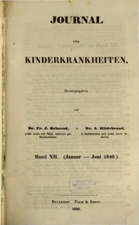 Journal für Kinderkrankheiten. 12. 1849