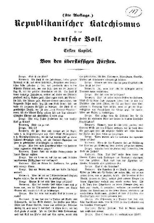 Republikanischer Katechismus für das deutsche Volk. Erstes Kapitel. Von den überflüssigen Fürsten.