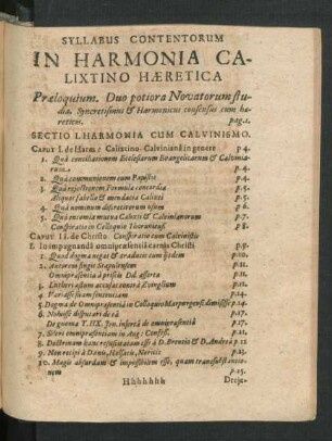 Syllabus Contentorum In Harmonia Calixtino Haeretica