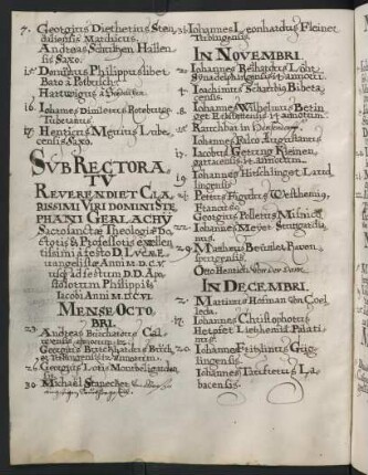 Winterhalbjahr 1605/1606. Rektorat Stephan Gerlach
