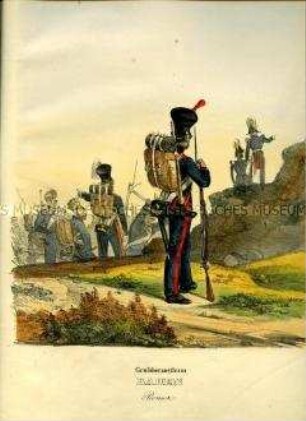Uniformdarstellung, Pioniere der Pionier-Kompanie, Großherzogtum Baden, 1835/1843. Tafel 325 im Buch: Eckert/Monten: Das deutsche Bundesheer in charakteristischen Gruppen.