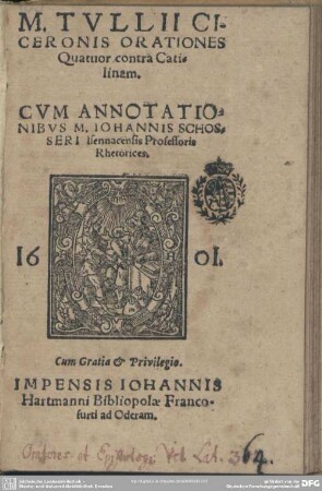 M. T. Ciceronis orationes quatuor contra Catilinam