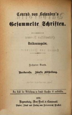 Conrad von Bolanden's Gesammelte Schriften. 10, Barbarossa ; Th. 5 : historischer Roman