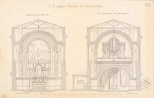 Basilika Sao Torcato, Guimaraes: Ansichten Altar und Orgel (aus: Entwürfe von Bohnstedt, Heft I-VIII, 1875-1877)