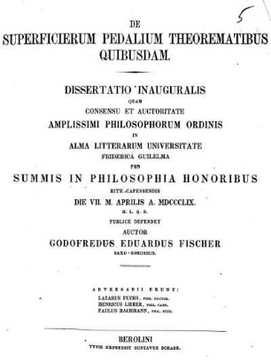 De superficierum pedalium theorematibus quibusdam