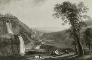 Italienische Ideallandschaft mit Wasserfall