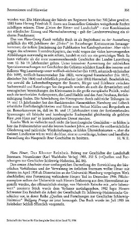 Heuer, Hans :: Das Kloster Reinbek, Beitrag zur Geschichte der Landschaft Stormarn, (Quellen und Forschungen zur Geschichte Schleswig-Holsteins, 86) : Neumünster, Wachholtz, 1985