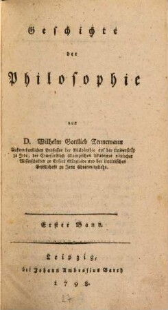 Geschichte der Philosophie. Erster Band