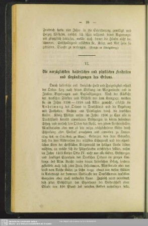 VI. Die vorzüglichsten kaiserlichen und päpstlichen Freiheiten und Begünstigungen des Ordens