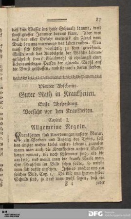 Erste Abtheilung. Vorsicht vor den Krankheiten.