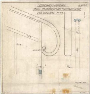 Fischer, Theodor; München - Westend, Bergmannstr.; Ledigenheim - Anfänger vom Treppengeländer in der Vorhalle (Details)