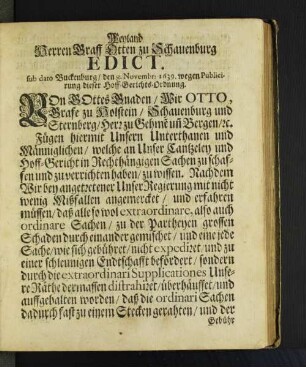 Weyland Herren Graff Otten zu Schauenburg Edict. ...