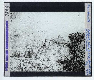 Rembrandt, Hirtenfamilie (Druck B220) (Expl. Washington NG 1943.3.7177) : Detail, Landschaftshintergrund