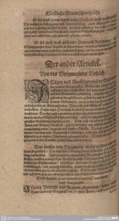 Der ander Artickel. Von des Bergmeisters Befelch.