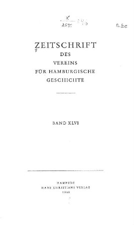 46.1960: Zeitschrift des Vereins für Hamburgische Geschichte