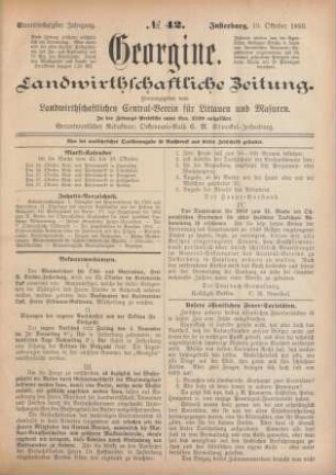 Einundsechzigster Jahrgang. No. 42. Insterburg, 19. Oktober 1893.