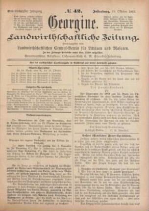 Einundsechzigster Jahrgang. No. 42. Insterburg, 19. Oktober 1893.