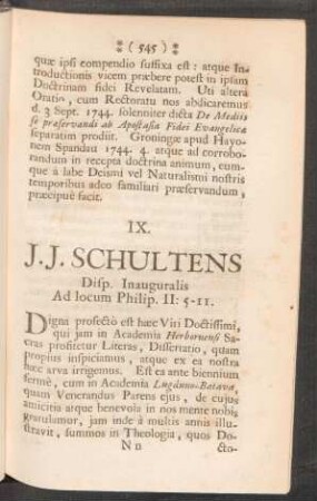 IX. - J.J. SCHULTENS Disp. Inauguralis ad locum Philip. II.: 5-11