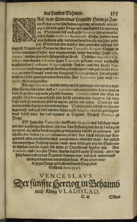 Venceslaus Der fünffte Hertzog in Behaimb nach König Vladislao