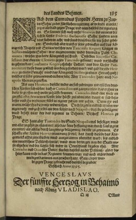 Venceslaus Der fünffte Hertzog in Behaimb nach König Vladislao