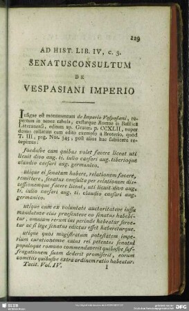 Ad Hist. Lib. IV, c. 3. Senatusconsultum De Vespasiani Imperio