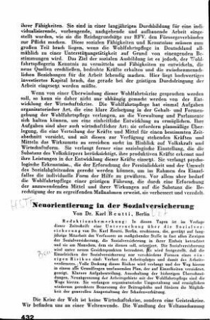 Neuorientierung in der Sozialversicherung