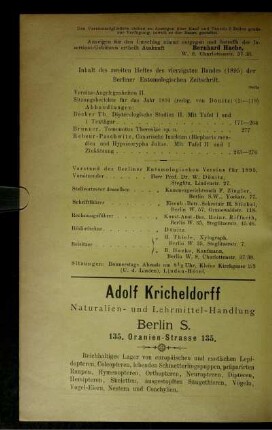 Inhalt des zweiten Heftes des vierzigsten Bandes (1895) der Berliner Entomologischen Zeitschrift.