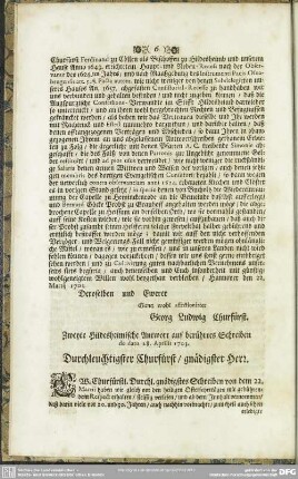 Zweyte Hildesheimische Antwort auf berührtes Schreiben de dato 28. Aprilis 1703