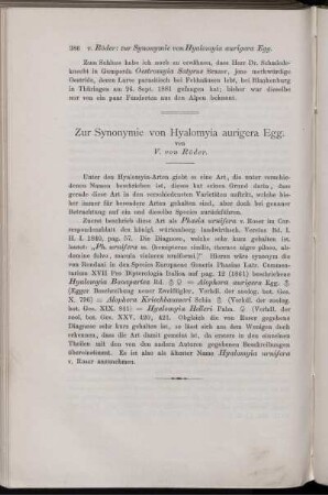 Zur Synonymie von Hyalomyia aurigera Egg.