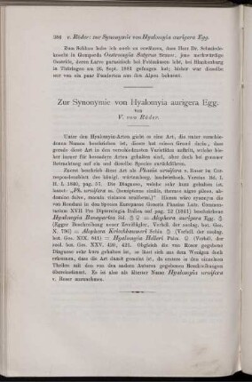 Zur Synonymie von Hyalomyia aurigera Egg.