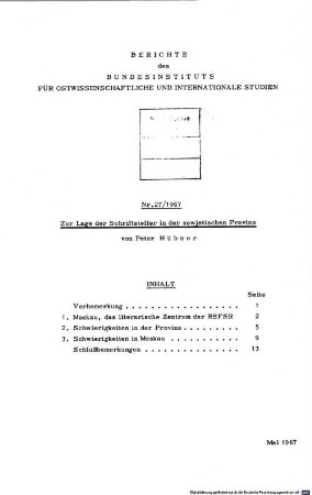 Zur Lage der Schriftsteller in der sowjetischen Provinz