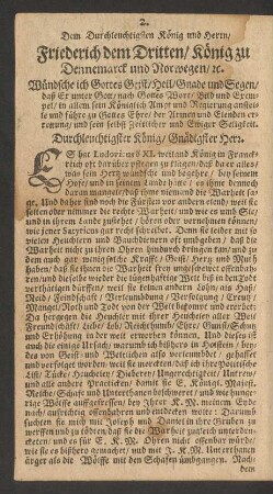Unterthänigste Supplication, An Ihre Königliche Mayest: in Dennemark/ Norwegen/ c.