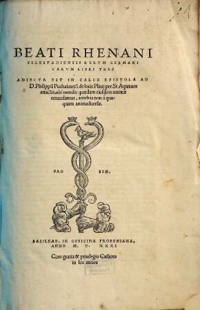 Beati Rhenani Selestadiensis Rervm Germanicarvm Libri Tres