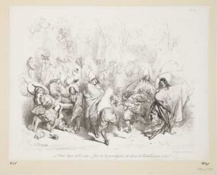 17e siècle. Règne de Louis XIII. Jour de la promulgation du décret de Richelieu contre le duel, Blatt 12 der Folge "Folies-Gauloises depuis les Romains jusqu'à nos Jours. Album de Moeurs et de Costumes"