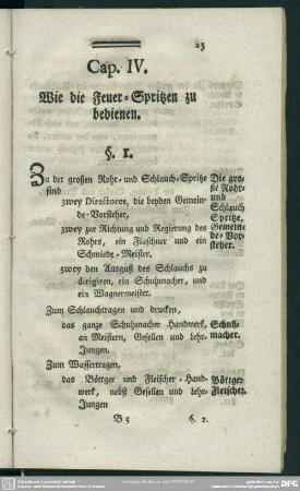 Cap. IV. Wie die Feuer-Spritzen zu bedienen