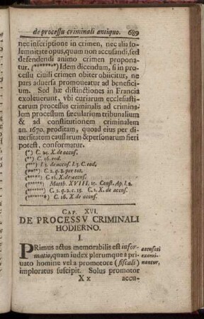 Cap. XVI. De Processu Criminali Hodierno. - Cap. XX. De Excommunicatione.