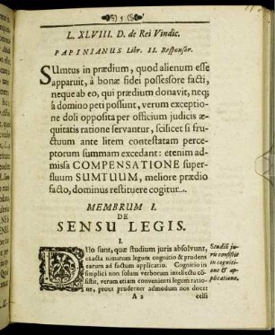 Membrum I. De Sensu Legis.