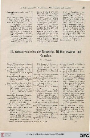 III. Ortsverzeichniss der Bauwerke, Bildhauerwerke und Gemälde